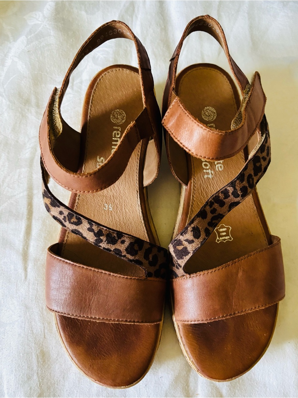 Remonte Brown Leather Slingback Sandals with Leopard Strap